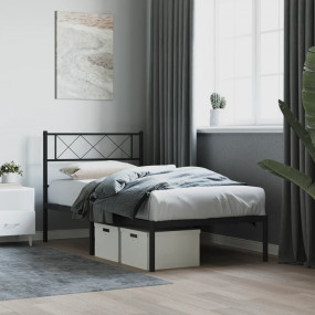 Metal Bed Frame Black Powder-Coated Steel Single Metal ...
