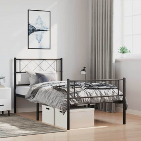 Metal Bed Frame Black Powder-Coated Steel Twin Metal Be...