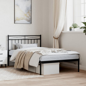 Bed Frame Black Powder-Coated Steel Twin Modern Bed Fra...