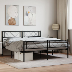 Metal Bed Frame Black Powder-Coated Steel Queen Size