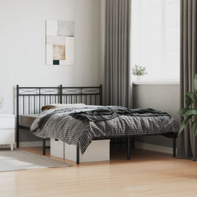 Bed Frame Black Powder-Coated Steel Double Modern Bed F...