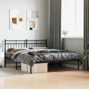 Bed Frame Black Powder-Coated Steel Double Bed Bed Fram...