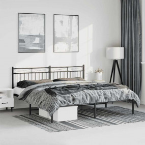 Bed Frame Black Powder-Coated Steel Double Metal Bed Fr...