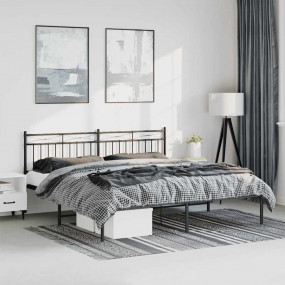 Bed Frame Black Powder-Coated Steel Queen Bed Bed Frame