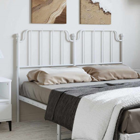 Headboard White Powder-Coated Steel Double Durable Head...