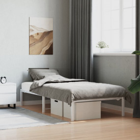 Bed Frame White Steel Single Durable Bed Frame Rectangu...