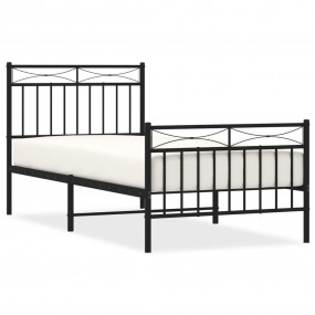 Bed Frame Black Powder-Coated Steel Twin Bed Frame Rect...
