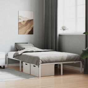 Metal Bed Frame White Steel Small Double Stylish Modern