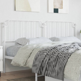 Headboard White Powder-coated Steel Tall Double Bed Hea...