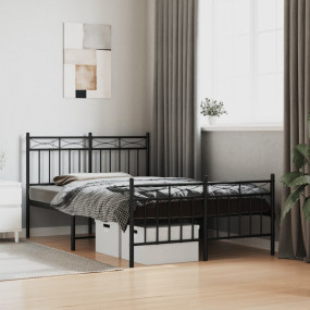 Bed Frame Black Powder-Coated Steel Full Bed Frame Rect...
