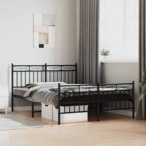 Bed Frame Black Powder-Coated Steel Double Bed Frame