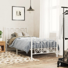 Bed Frame White Steel Single Bed Frame Rectangular Mode...