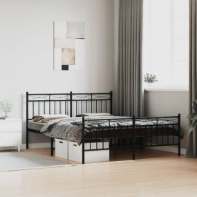 Bed Frame Black Powder-Coated Steel 63 x 79 in Bed Fram...