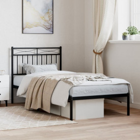 Bed Frame Black Powder-Coated Steel Single Bed Frame