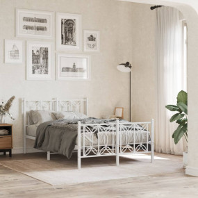 Bed Frame White Steel 47.2 x 74.8 in Bed Frame Rectangu...