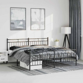 Bed Frame Black Powder-Coated Steel 76.0 x 80.0 in Bed ...