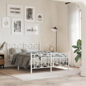 Bed Frame White Steel 55.1 x 78.7 in Bed Frame Rectangu...