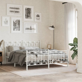 Bed Frame White Steel King Size Bed Frame Rectangular M...