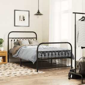 Bed Frame Black Steel 39.4x78.7 in Bed Frame Rectangula...