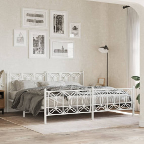 Bed Frame White Steel Double Bed Frame Rectangular Mode...