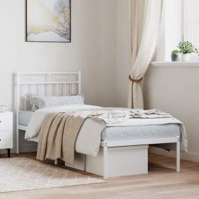 Bed Frame White Powder-Coated Steel Twin Modern Bed Fra...