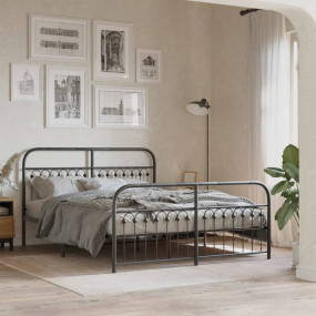 Bed Frame Black Steel King Size Durable Bed Frame Recta...