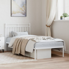 Bed Frame White Powder-Coated Steel Twin Bed Frame Rect...