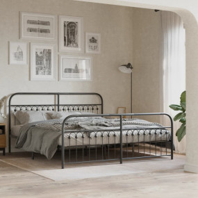 Bed Frame Black Steel Full Bed Frame Rectangular Durabl...