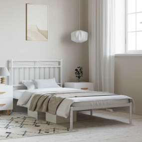 Bed Frame White Powder-Coated Steel Twin Bed Frame Rect...