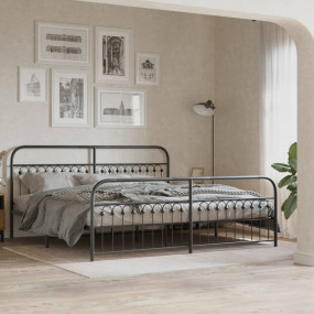 Bed Frame Black Steel Full Bed Frame Rectangular Modern