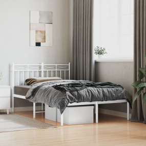 Bed Frame White Powder-Coated Steel Double Bed, 47.2x78...