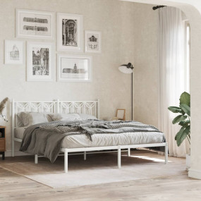Bed Frame White Steel Tall Double Bed Stylish Design Be...