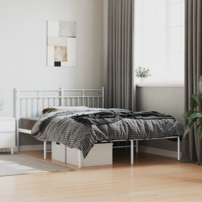 Bed Frame White Powder-Coated Steel Double Bed