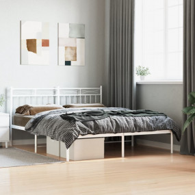 Bed Frame White Powder-Coated Steel 63x79 in Bed Frame