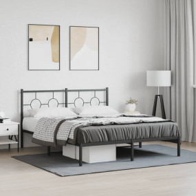 Bed Frame Black Steel 59x79 in King Size Industrial Bed...