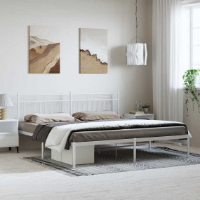 Bed Frame White Powder-Coated Steel 72 x 84 in Bed Fram...