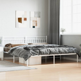 Bed Frame White Powder-Coated Steel 78.7x78.7 in Modern