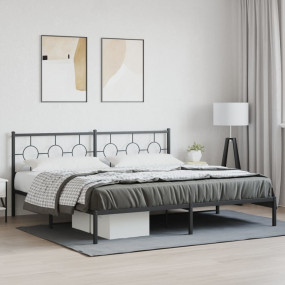 Bed Frame Black Powder-Coated Steel Double Metal Bed Fr...