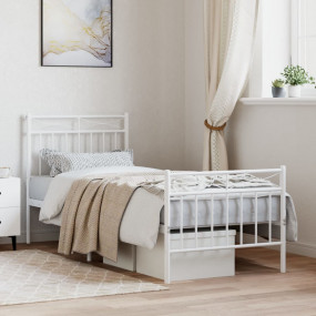 Bed Frame White Powder-Coated Steel Small Single Bed Fr...