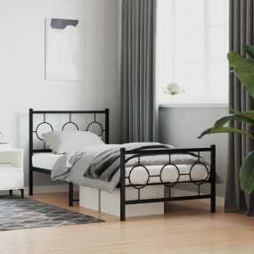 Bed Frame Black Powder-Coated Steel Twin Durable Bed Fr...