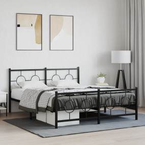 Bed Frame Black Steel Full Bed Frame Rectangular Indust...