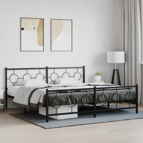 Bed Frame Black Powder-Coated Steel Full Bed Frame Rect...