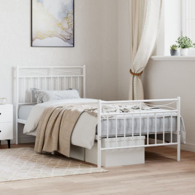 Bed Frame White Powder-Coated Steel 35.4x78.7 in Bed Fr...
