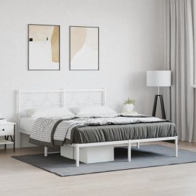 Bed Frame White Powder-Coated Steel King Size