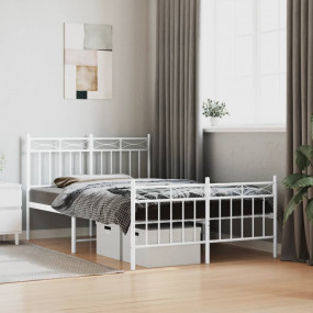 Bed Frame White Powder-Coated Steel Small Double Bed Fr...