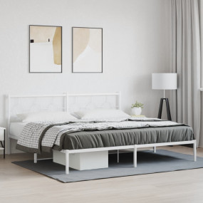 Bed Frame White Powder-coated steel Full Bed Frame Rect...