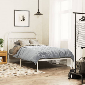 Bed Frame White Steel 39.4 x 78.7 in Bed Frame Rectangu...