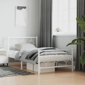 Bed Frame White Steel Twin Bed Frame Rectangular Indust...