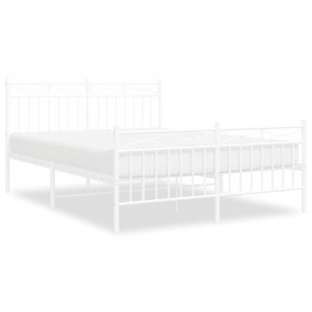 Bed Frame White Powder-Coated Steel Full Bed Frame Rect...