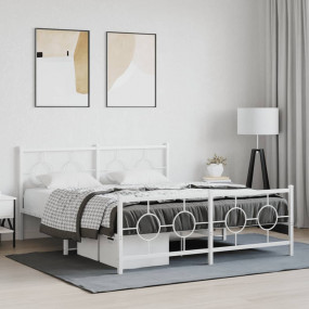 Bed Frame White Powder-Coated Steel King Size Bed Frame